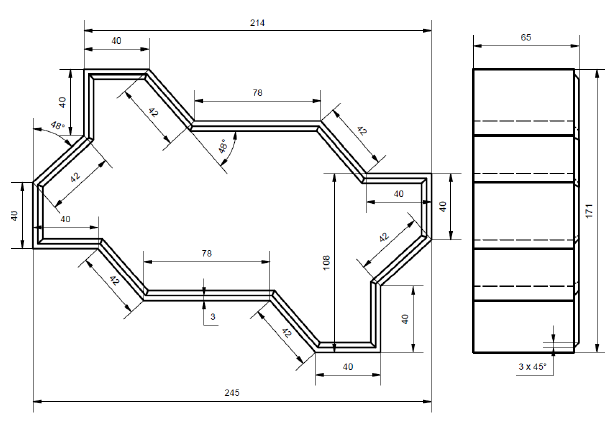 Plano técnico de Adocreto 16 Caras