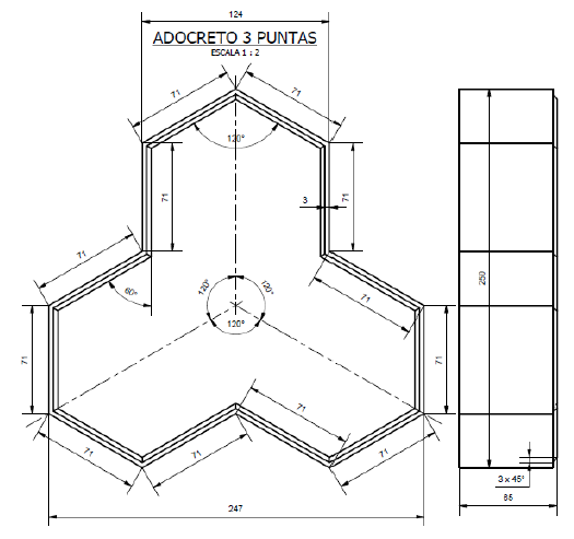 Plano técnico de Adocreto Tres Puntas