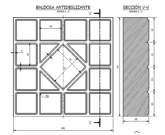 Plano técnico de Baldosa Antideslizante